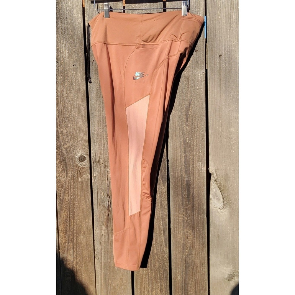Nike Air Dri-FIT W XL 7/8 Running Leggings Rust Orange Mesh Zip Pocket Active - Picture 10 of 16